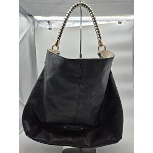 Melie Bianco Vegan Leather Black Gold Braided Strap Tote